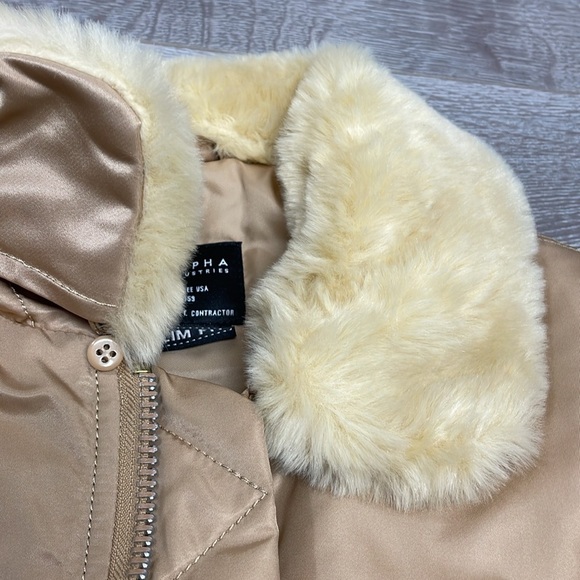 Alpha Industries B-15 Bomber Jacket Gold Nylon Removable Faux Fur Collar XS - Picture 16 of 16